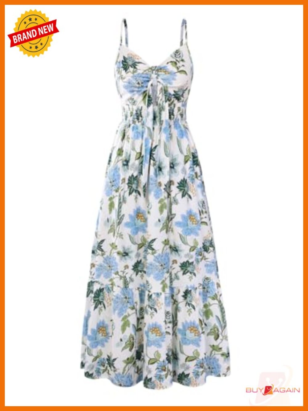 Women's Floral Maxi Dress V Neck Smocked Waist Sleeveless Beach Summer